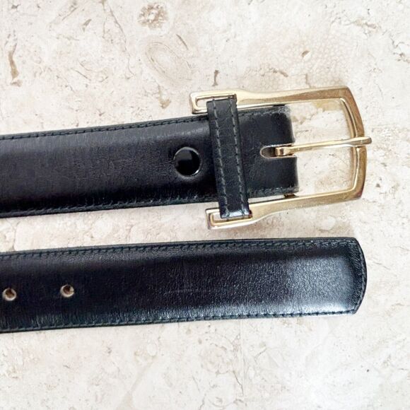 BUXTON Black Bridle Leather Belt Mens Size 38 Removable Gold Buckle - Picture 2 of 8